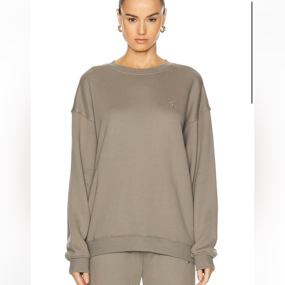 Eterne Oversized Crewneck Sweater Size XL Taupe Egyptian Cotton Neutral FWRD